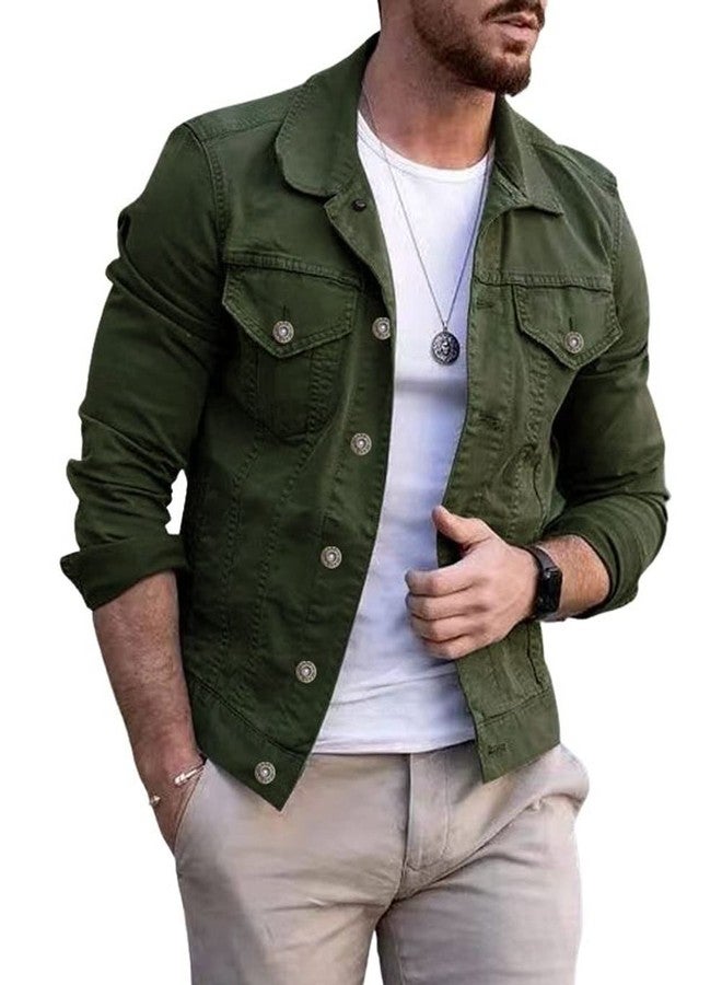 CHARTOU Men's Denim Jacket Casual Regular Fit Button Down Long Sleeve Jean Trucker Jacket (X-Large, Army Green) - Image 1